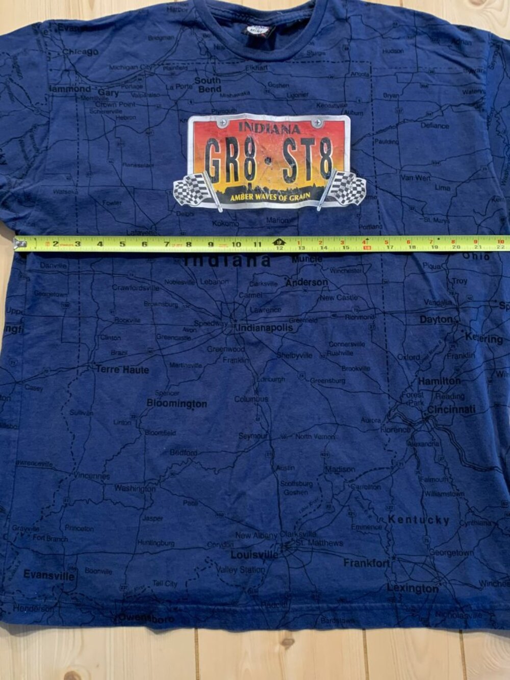 Vintage 90s State Of Mine Indiana Gr8 St8 AOP Map Amber Waves Grain T-Shirt XL - Picture 8 of 11